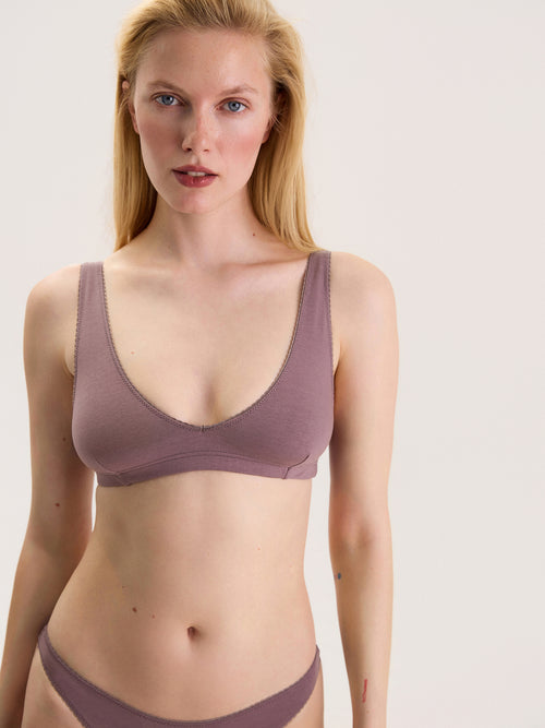 Baumwoll-Bralette in Brombeerlila
